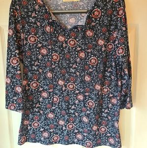 Faded Glory 3/4 sleeve Navy, Coral floral shirt